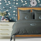 Monogram Dark Grey 400TC Cotton Small Scallop Embroidery Duvet Cover Set