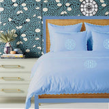 Monogram Light Blue 400TC Cotton Small Scallop Embroidery Duvet Cover Set