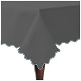 Scallop Embroidery Sateen Cotton Solid Table Cloth - Dark Grey