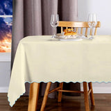 Scallop Embroidery Sateen Cotton Solid Table Cloth - Ivory