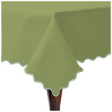 Scallop Embroidery Sateen Cotton Solid Table Cloth - Sage
