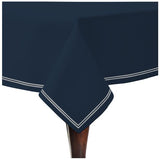 Double Embroidery Border Sateen Cotton Solid Table Cloth - Navy