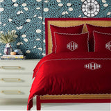 Monogram Burgundy 400TC Cotton Small Scallop Embroidery Duvet Cover Set