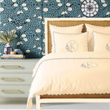 Monogram Ivory 400TC Cotton Small Scallop Embroidery Duvet Cover Set