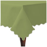 Scallop Embroidery Sateen Cotton Solid Table Cloth - Sage