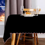 Scallop Embroidery Sateen Cotton Solid Table Cloth - Black