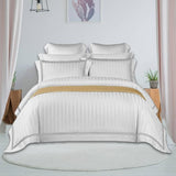 400TC Cotton Double Edge Embroidery Sateen Stripe Duvet Cover Set