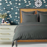 Dark Grey 400TC Cotton Small Scallop Embroidery Duvet Cover Set