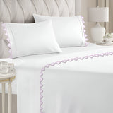 Ashley 400TC Cotton Traingle Embroidery Sateen Solid Sheet Set