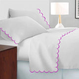 Allena 400TC Cotton Scallop Embroidery Sateen Microcheck Sheet Set