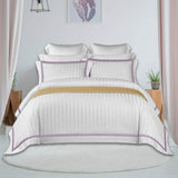 400TC Cotton Double Edge Embroidery Sateen Stripe Duvet Cover Set