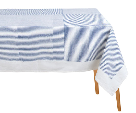 Blue Block Print Tablecloth