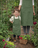 Linen apron for kids in Forest green
