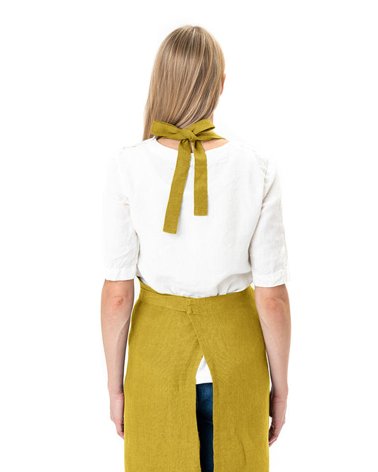 Linen bib apron in Moss yellow
