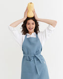Linen bib apron in Gray blue