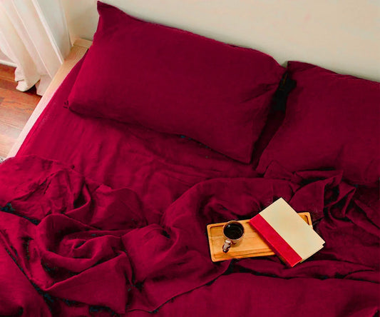 Burgundy Linen Sheet Set – 100% Linen