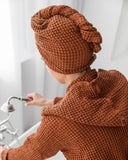 Linen hair towel turban in Cinnamon