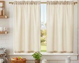 Striped Linen Kitchen Cafe Curtains - Set of 2