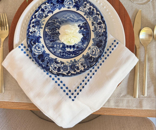 Blue Embroidered Pearls Napkins