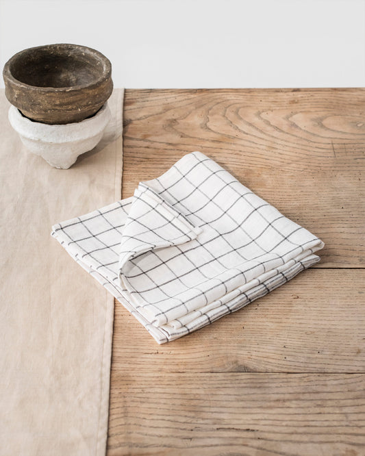 Charcoal grid linen napkin set of 2