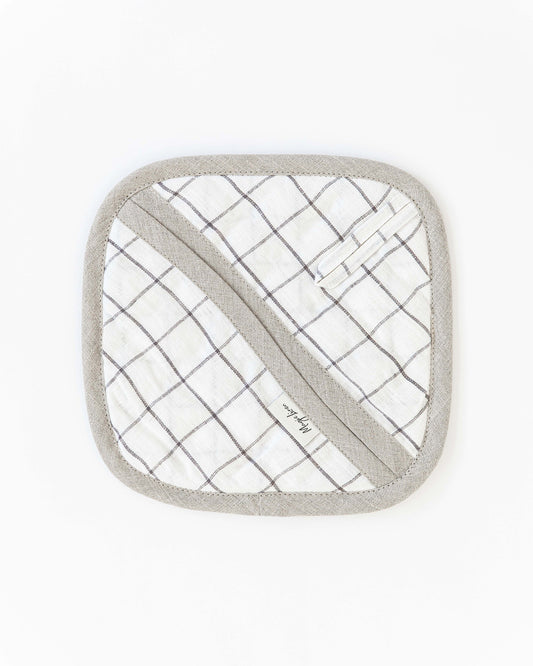 Linen pot-holder (1 pcs) in Charcoal grid