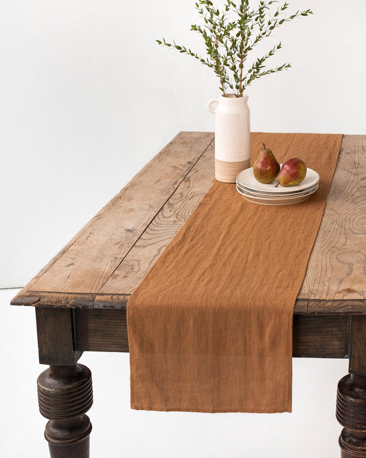 Linen table runner in Cinnamon