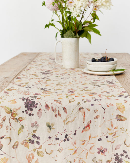 Autumn forest print Linen table runner