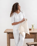 Linen tea towel in Striped in natural