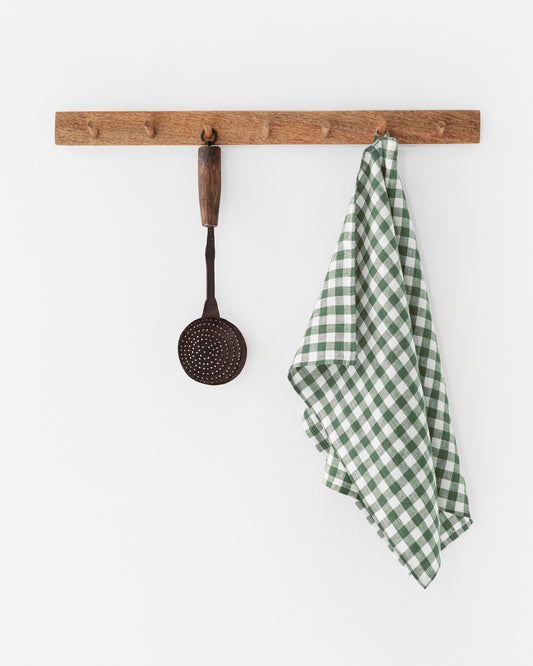 Linen tea towel in Forest green gingham