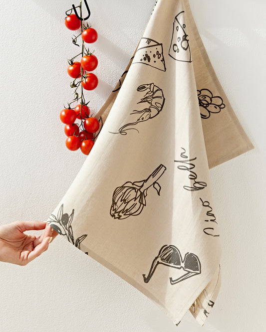 Linen tea towel in Italian summer print