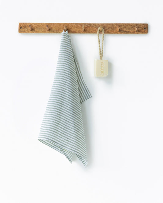 Linen tea towel in Striped in Forest Green
