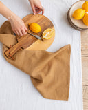 Linen tea towel set of 3 in Tan