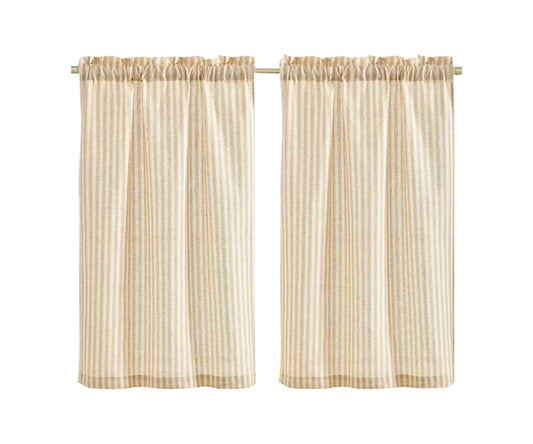 Striped Linen Kitchen Cafe Curtains - Set of 2