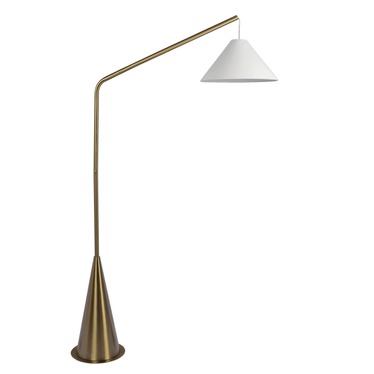 Lisbon Black Floor Lamp with On/Off Switch Coned Base Hanging White Fabric Shade