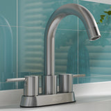 Remnants Series 4 in. Centerset Double Handle Mid Arc Bathroom Sink Faucet with Drain Kit and Deckplate Included