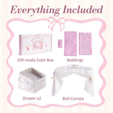 ROBUD Ballet Series - Wooden Doll Canopy Bed for 18 Inch Dolls