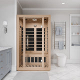 Maldives 2-Person Indoor Hemlock Wooden Low EMF Carbon FAR Infrared Home Sauna Room with LED Touch Control Panel