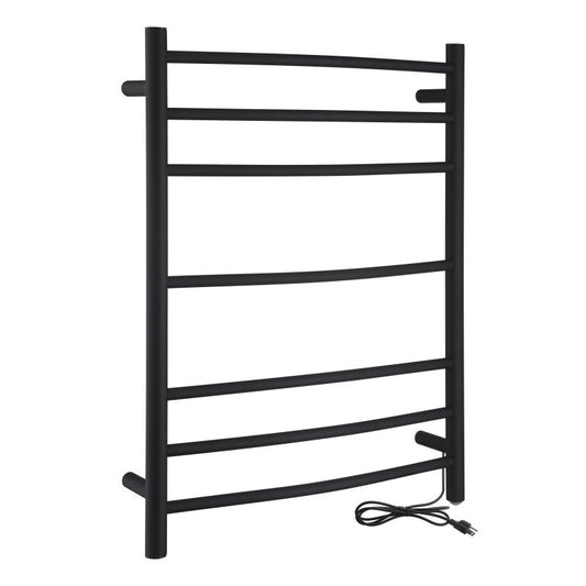 Gown Series 7-Bar Wall Mounted Electric Plug-In Bathroom Towel Warmer Rack in Matte Black Finish Stainless Steel