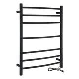 Gown Series 7-Bar Wall Mounted Electric Plug-In Bathroom Towel Warmer Rack in Matte Black Finish Stainless Steel