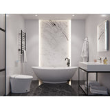 Masoko Series 74 in. x 34 in. Flat Bottom Solid Surface Freestanding Soaking Bathtub with Center Drain in Matte White
