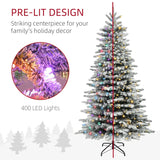 HOMCOM 6.5ft Snow Flocked Artificial Christmas Tree, Pre-Lit Christmas Tree with 400 LED Lights and 990 Branch Tips, Green