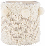 Bordon Ivory Textured Pom-Pom Stool - Clearance