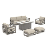Marindo 6-Piece Faux-Wood Aluminum Patio Set with Fire Pit and Ottomans