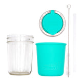 Mason Jar Lifestyle 8oz Half Pint Pop Up Sippy Glass Bottle Half Pint with Silicone Sleeve