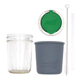Mason Jar Lifestyle 8oz Half Pint Pop Up Sippy Glass Bottle Half Pint with Silicone Sleeve