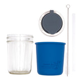 Mason Jar Lifestyle 8oz Half Pint Pop Up Sippy Glass Bottle Half Pint with Silicone Sleeve