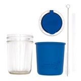 Mason Jar Lifestyle 8oz Half Pint Pop Up Sippy Glass Bottle Half Pint with Silicone Sleeve