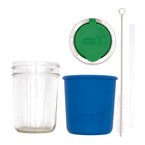 Mason Jar Lifestyle 8oz Half Pint Pop Up Sippy Glass Bottle Half Pint with Silicone Sleeve