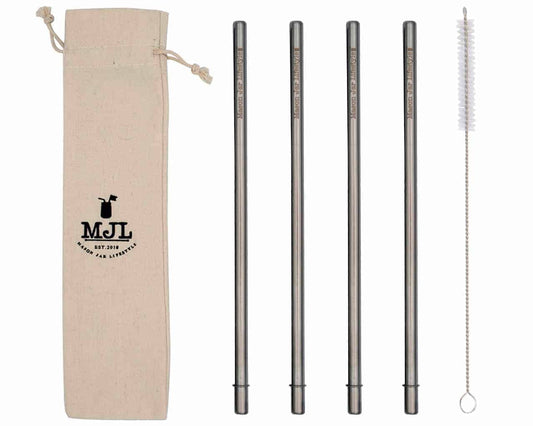 Long 9" Safer Rounded End Stainless Steel Straws for Quart Mason Jars