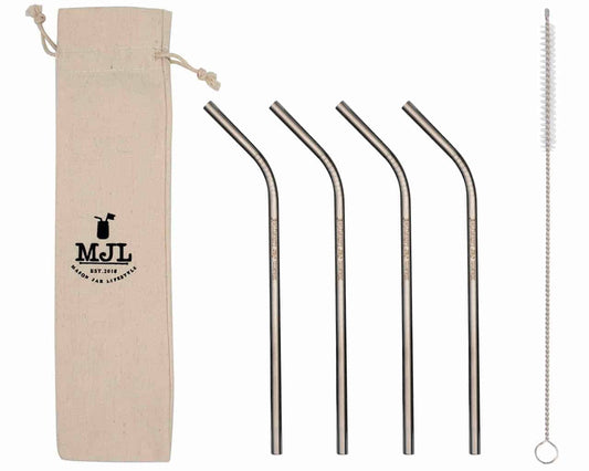 Medium 7 ½" Thin Bent Stainless Steel Straws for Pint Mason Jars